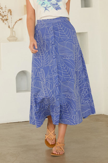 Poplin Button-Front Midi Skirt