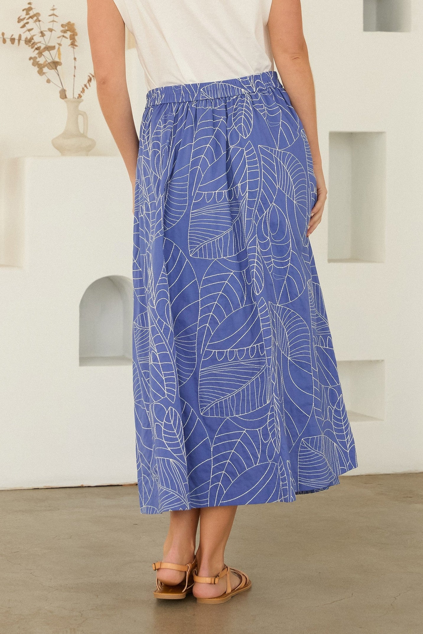Poplin Button-Front Midi Skirt