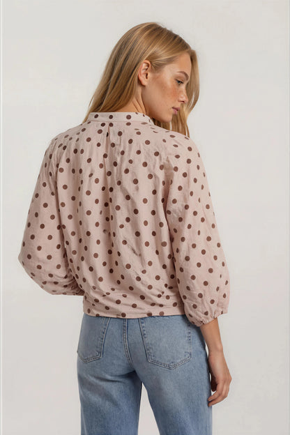 Polka Dot Self Tie Blouse