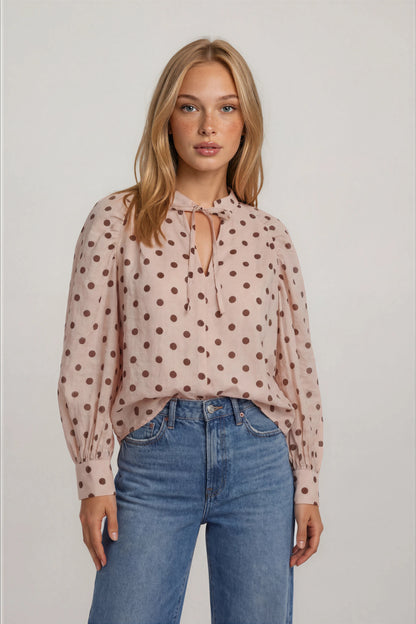 Polka Dot Self Tie Blouse