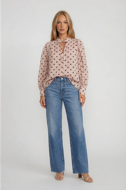 Polka Dot Self Tie Blouse
