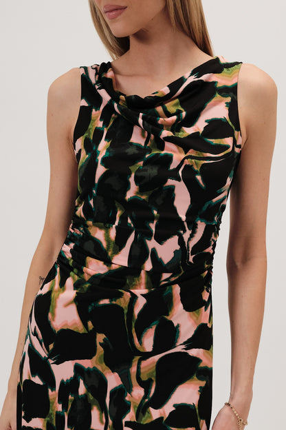 Cowl Neck Sleeveless Ruched Midi Dress