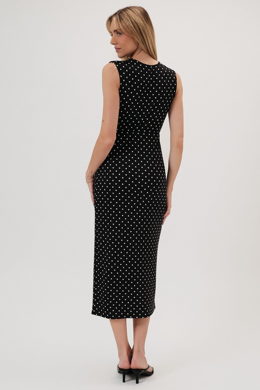 V-Neck Sleeveless Polka Dot Midi Dress