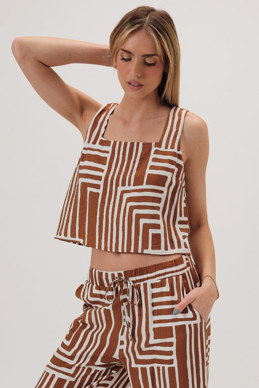 Square Neck Geo Print Top