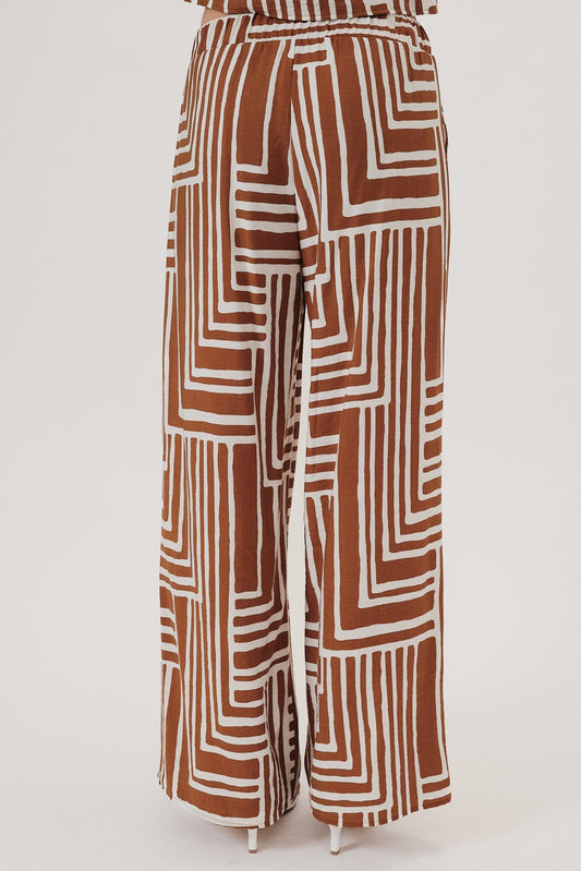 Elastic Waist Tie Geo Print Pants