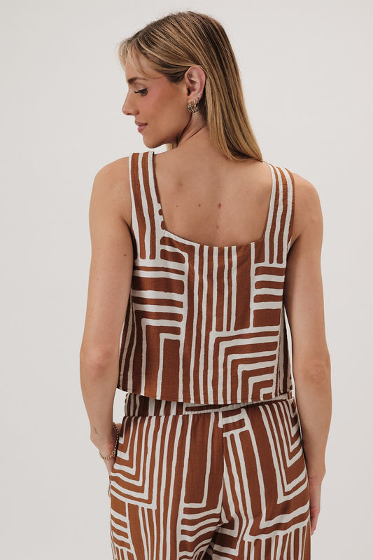 Square Neck Geo Print Top