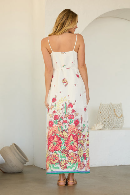 Floral Border Print Button Front Dress