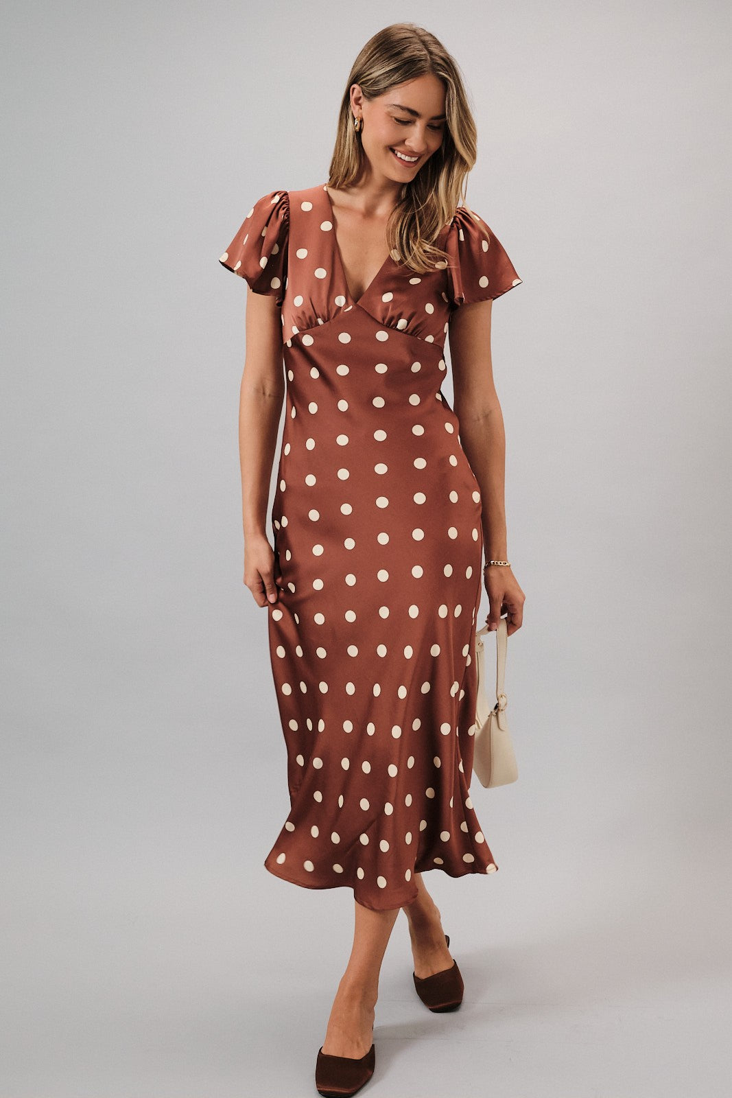 Bias Maxi Satin Polka Dot Dress