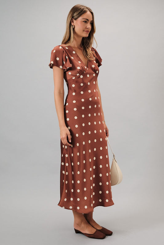 Bias Maxi Satin Polka Dot Dress
