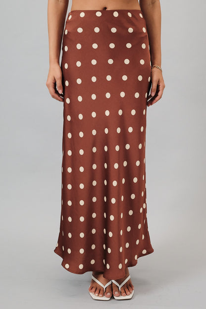 Polka Dot Satin Midi Skirt