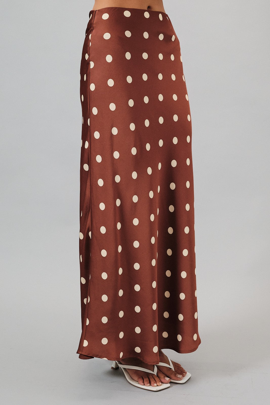 Polka Dot Satin Midi Skirt
