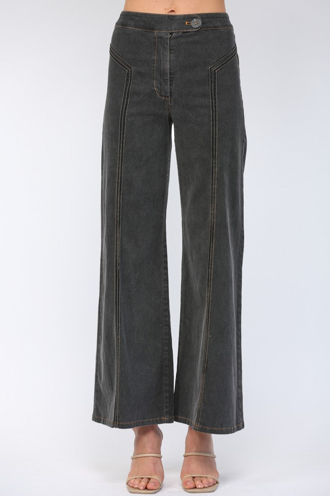 Wide Leg Jeans with Seam Detail Black