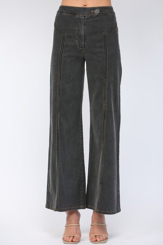 Wide Leg Jeans with Seam Detail Black