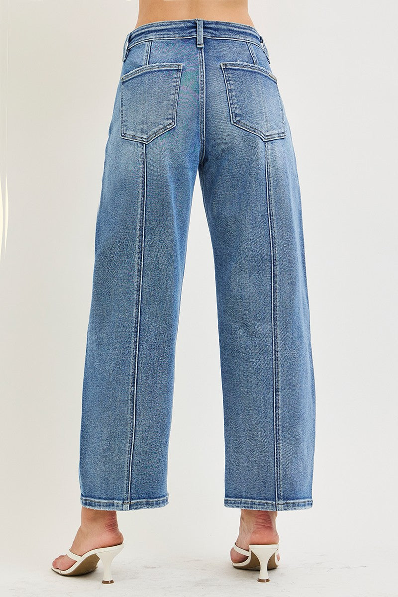 Cropped Barrel Jeans With Seam Details