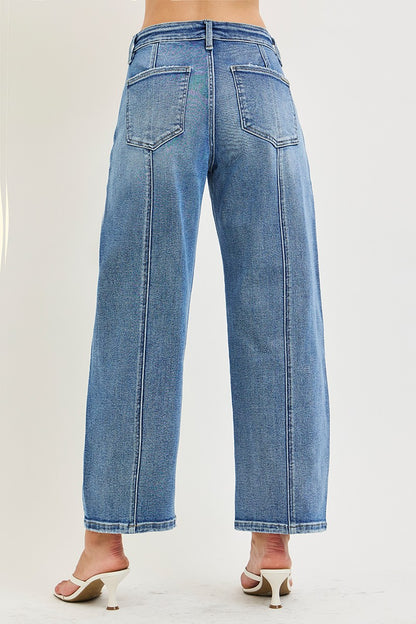 Cropped Barrel Jeans With Seam Details