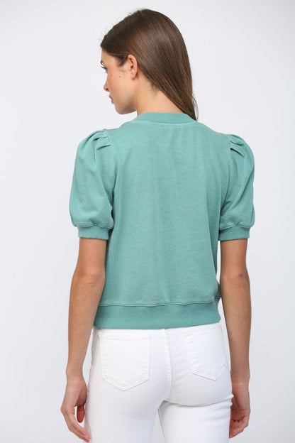 Bubble Sleeve Crew Neck Top