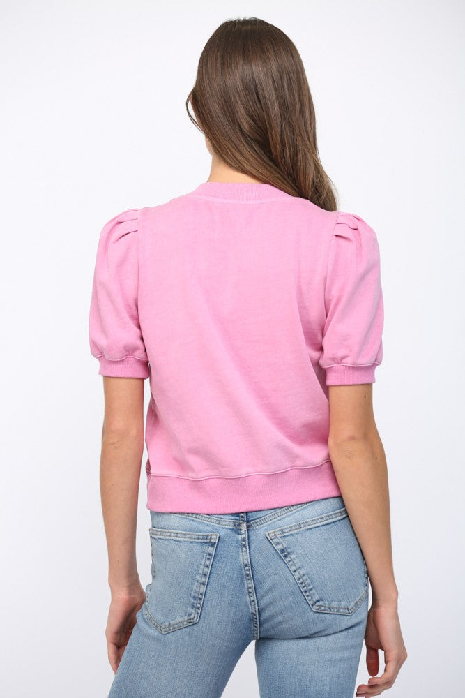 Bubble Sleeve Crew Neck Top