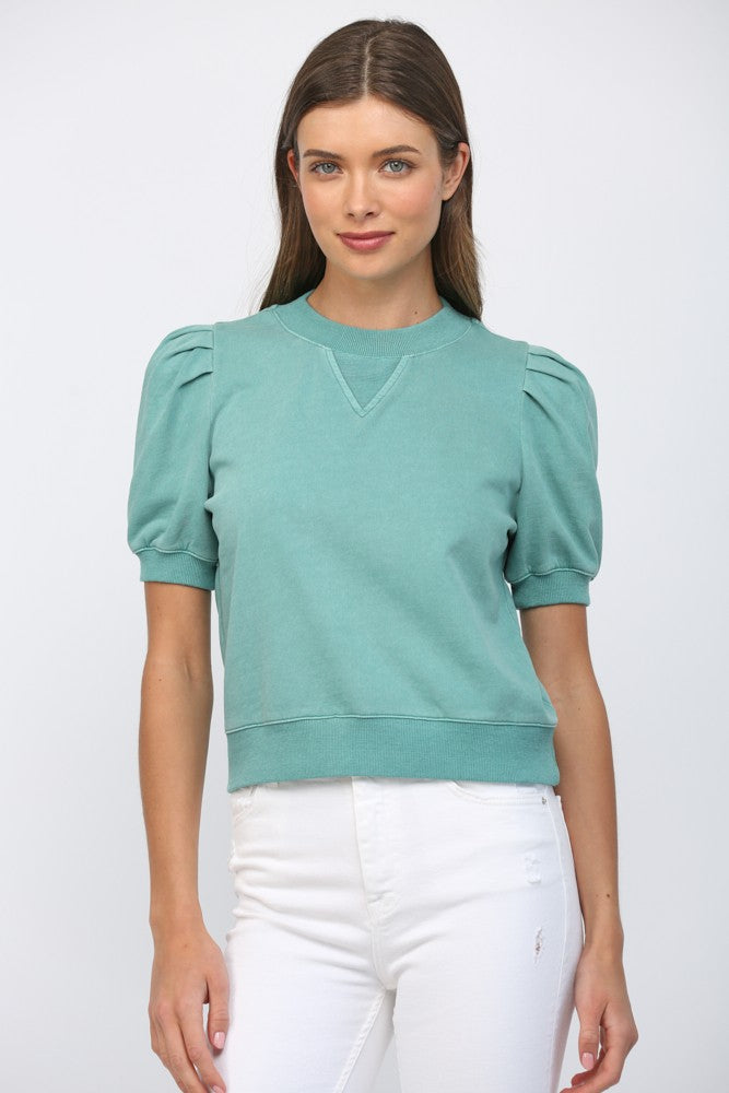 Bubble Sleeve Crew Neck Top