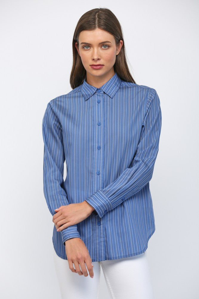 Tencel Pinstripe Button Down Top
