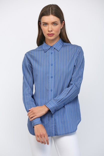 Tencel Pinstripe Button Down Top