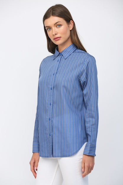 Tencel Pinstripe Button Down Top