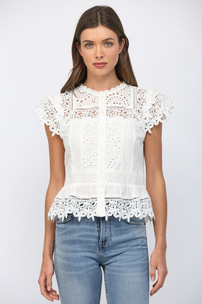 Lace & Eyelet Peplum Blouse