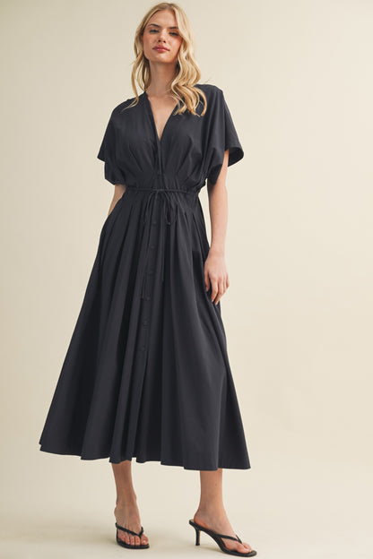 Drawstring Waist Dolman Sleeve Dress