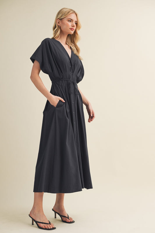 Drawstring Waist Dolman Sleeve Dress