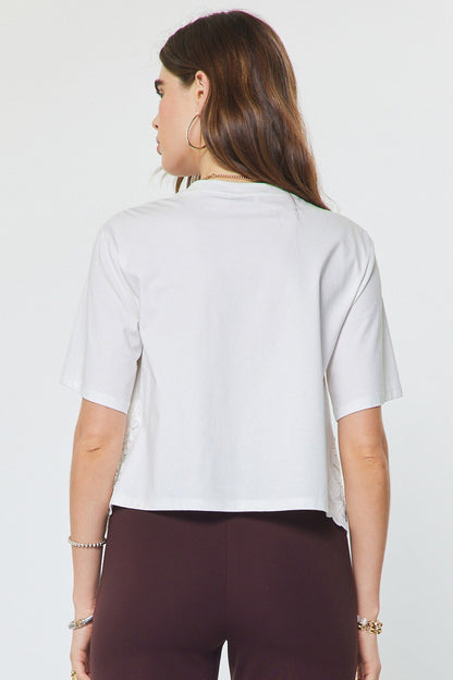 Cotton Blend Lace Hem Cropped Top