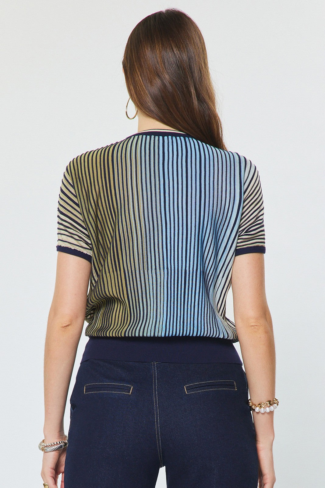 Striped Short Dolman Sleeve Sweater