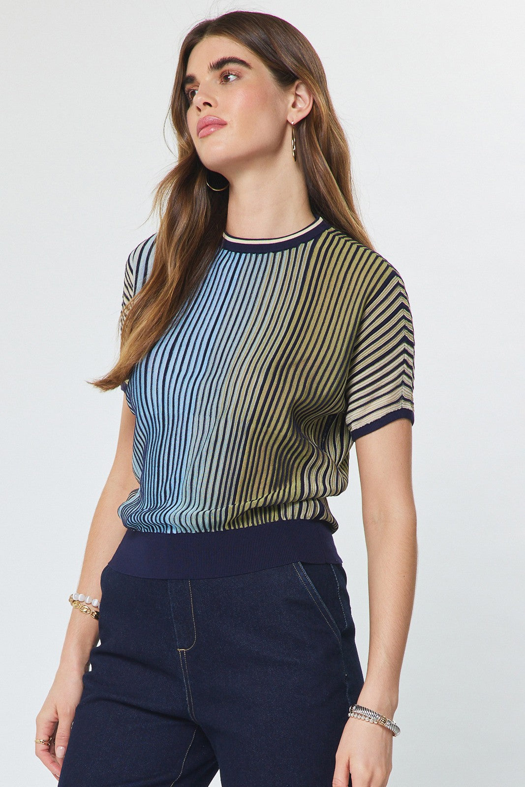 Striped Short Dolman Sleeve Sweater