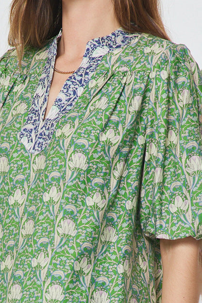 Floral Puff Short Sleeve Blouse