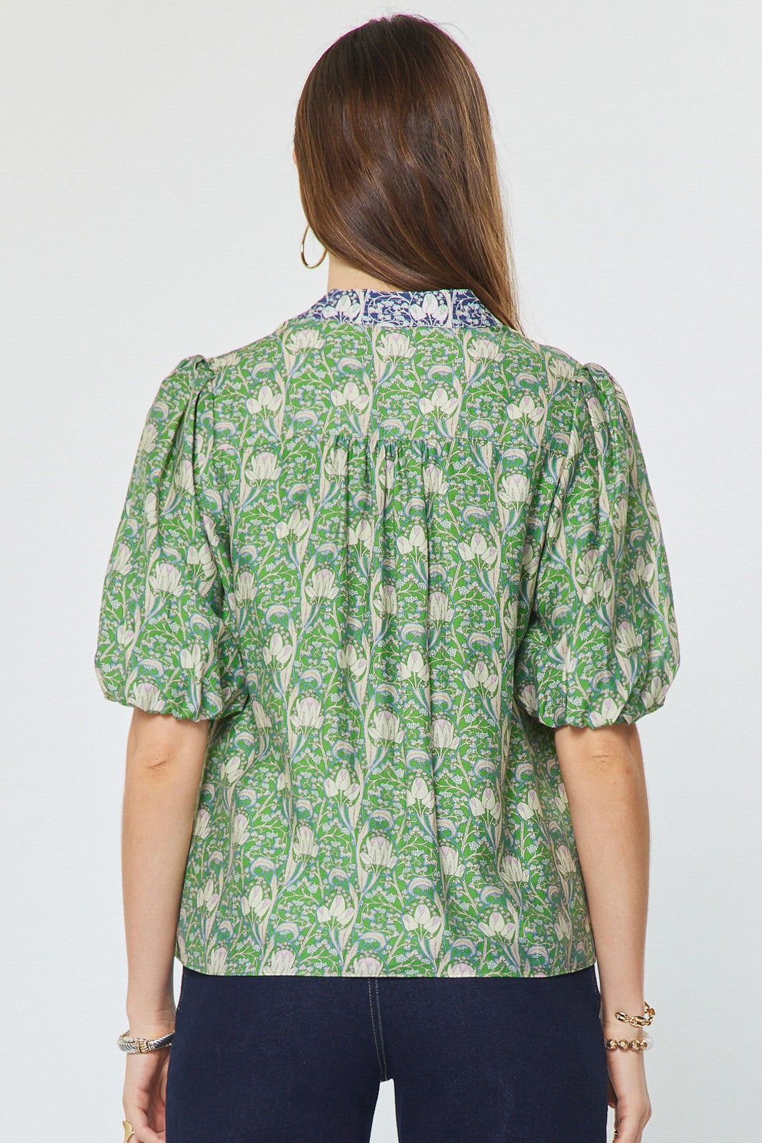 Floral Puff Short Sleeve Blouse