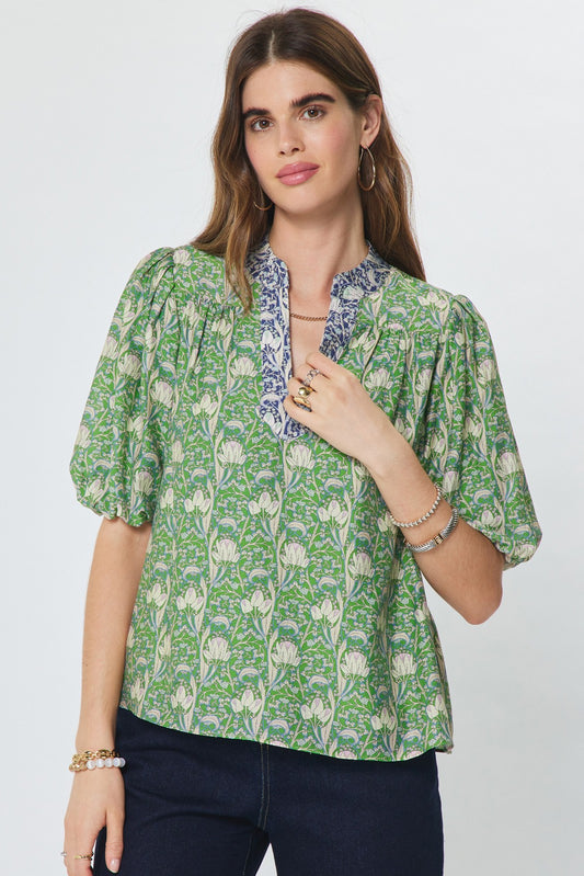 Floral Puff Short Sleeve Blouse