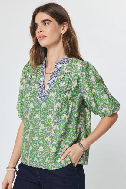 Floral Puff Short Sleeve Blouse