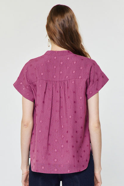 Dot Cap Sleeve Button Up Blouse