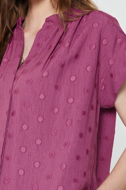 Dot Cap Sleeve Button Up Blouse