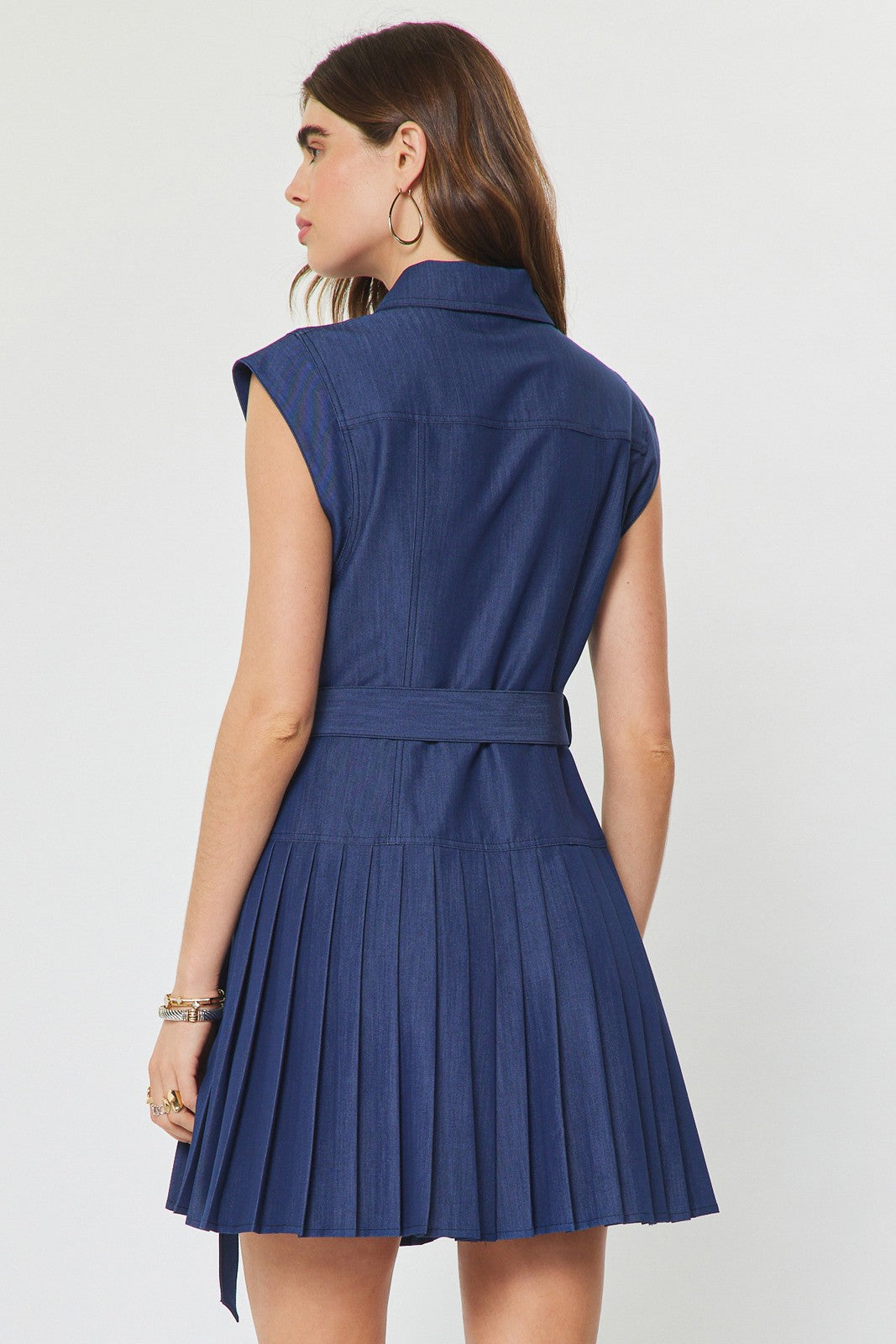 Denim Button Down Pleated Mini Dress