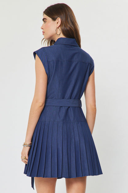 Denim Button Down Pleated Mini Dress