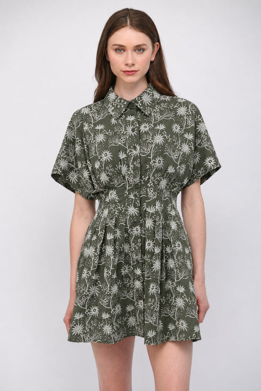 Floral Cinched Waistline Mini Dress
