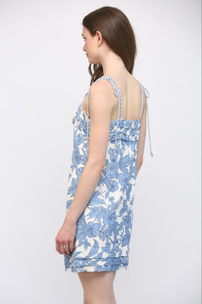 Floral Linen Blend Tuck Detail Dress