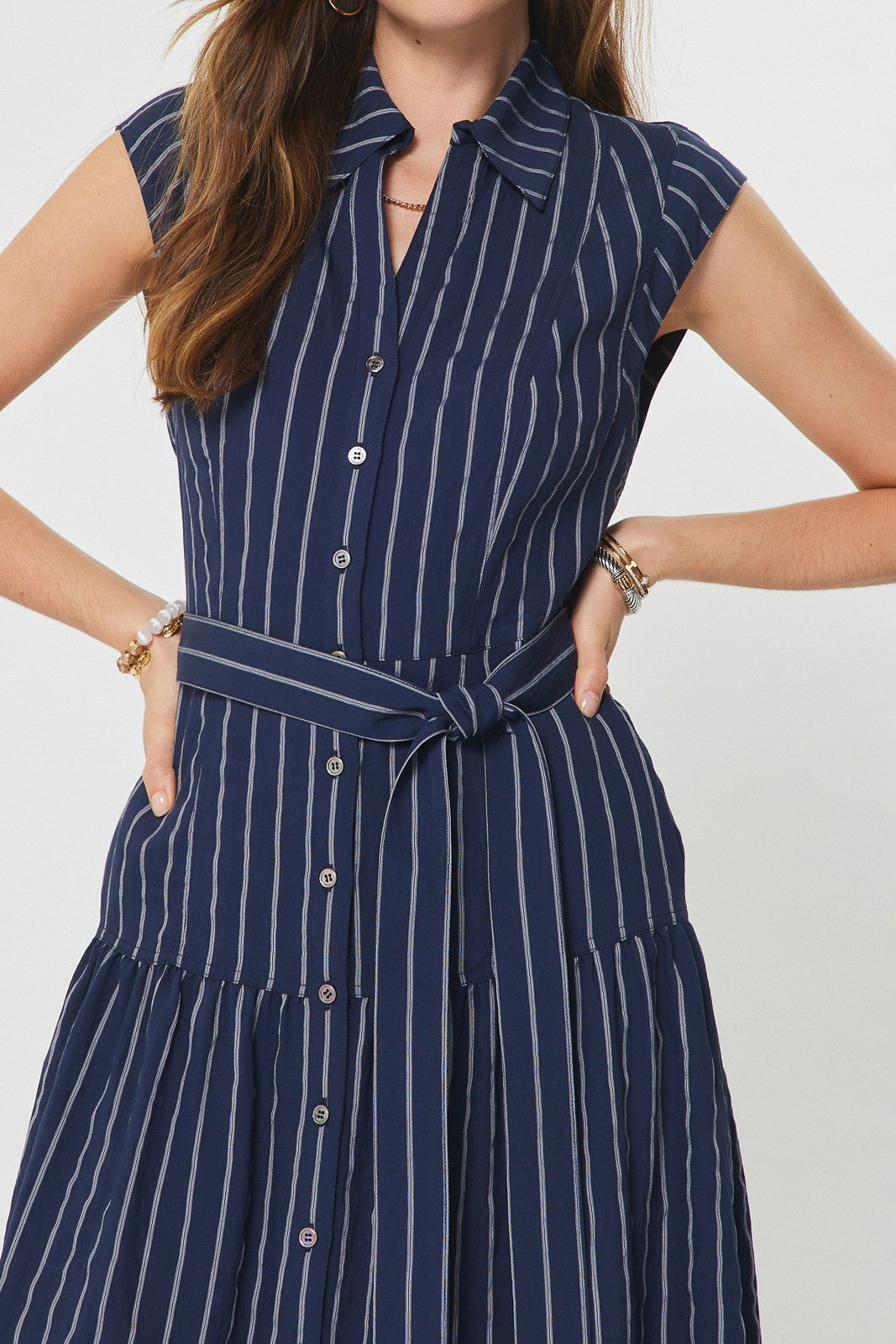 Striped Button Down Midi Dress