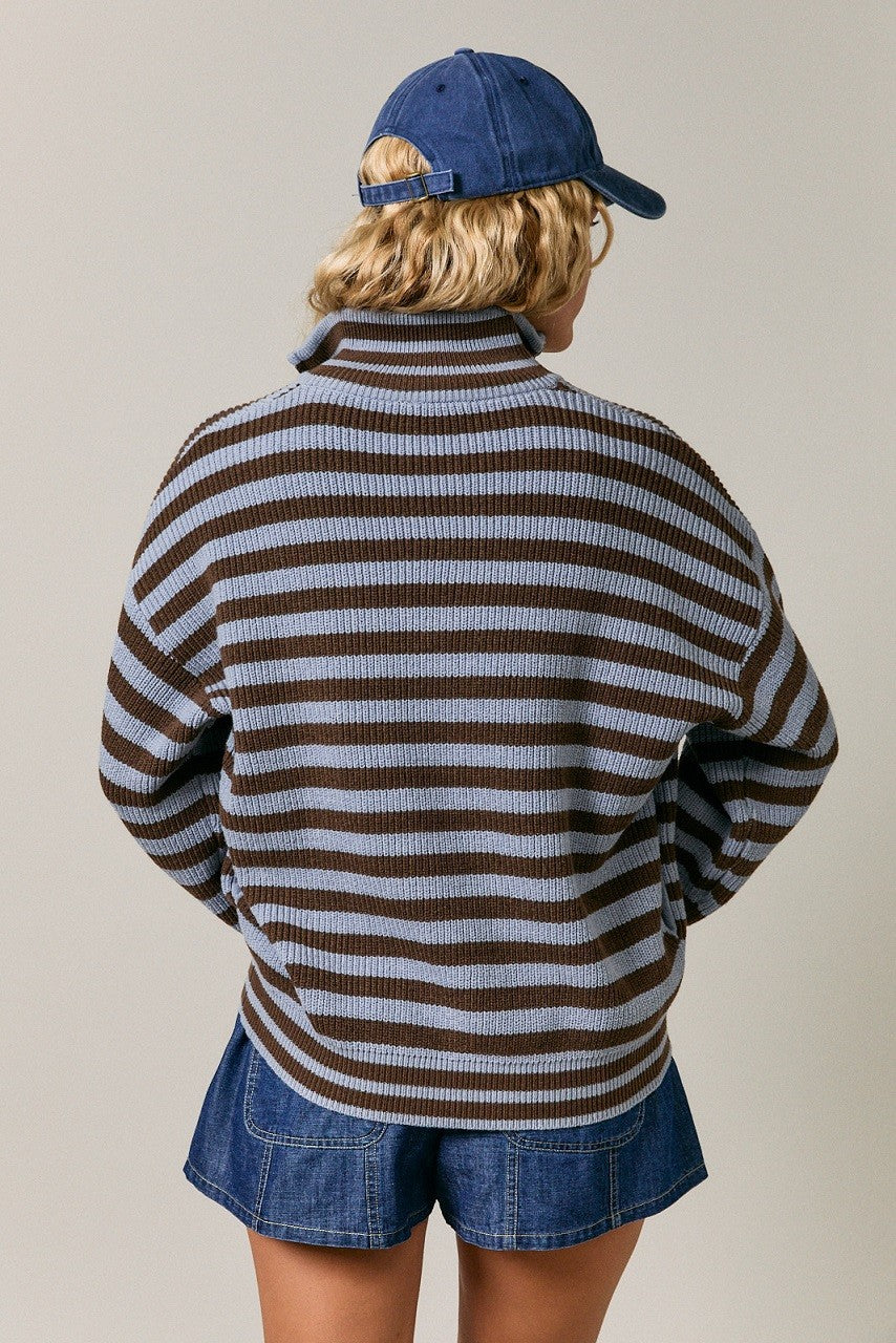 Zip Up Stripe Sweater
