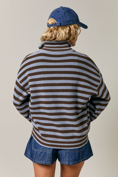 Zip Up Stripe Sweater