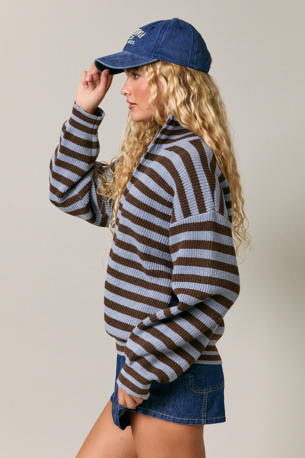 Zip Up Stripe Sweater