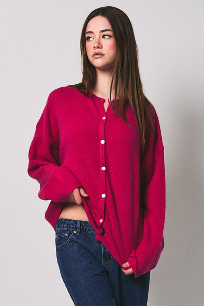 Oversized Crewneck Cardigan Raspberry