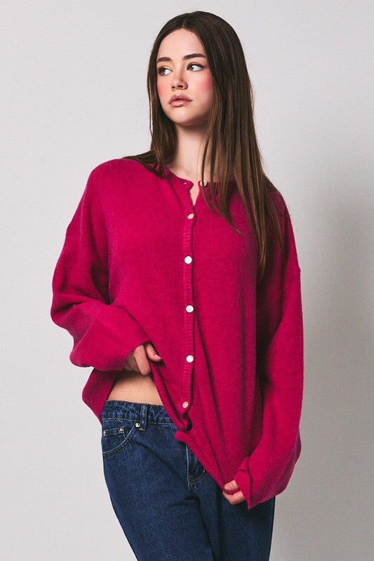 Oversized Crewneck Cardigan Raspberry