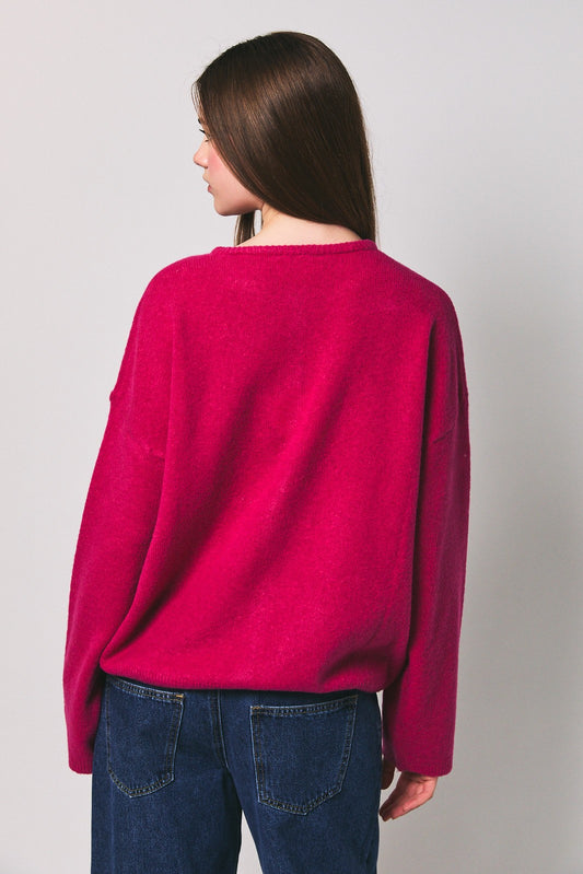 Oversized Crewneck Cardigan Raspberry