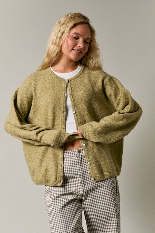 Oversized Crewneck Cardigan Light Green