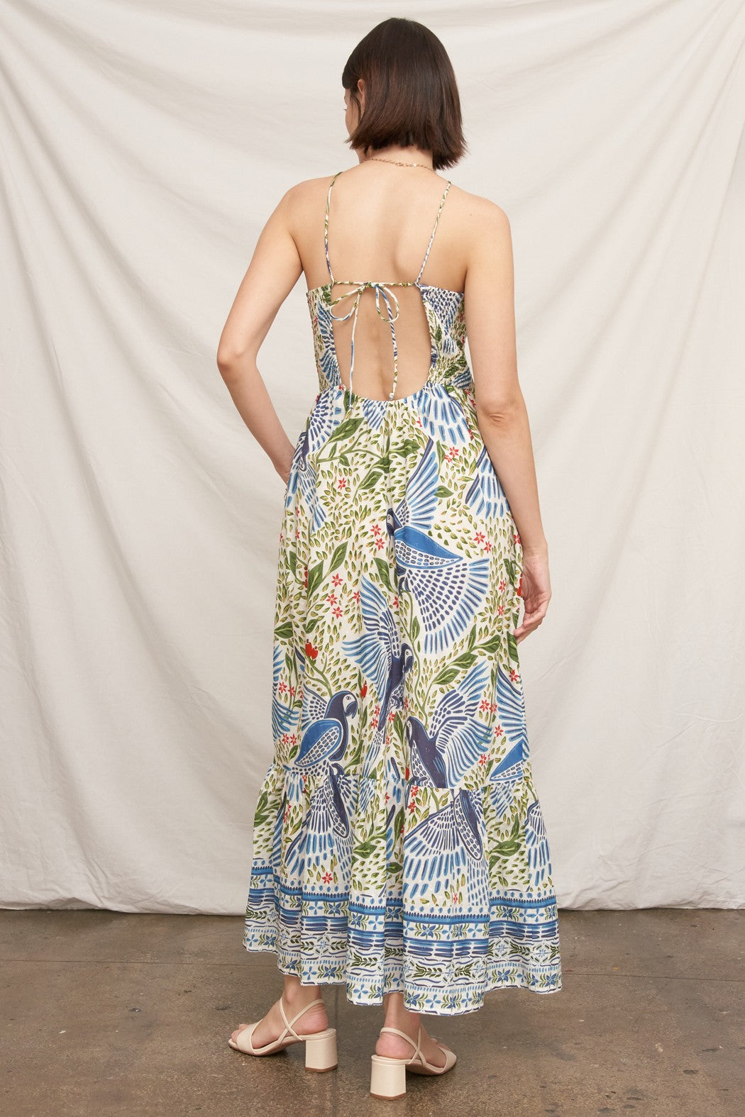 Printed Halter Neck Smocked Maxi Dress